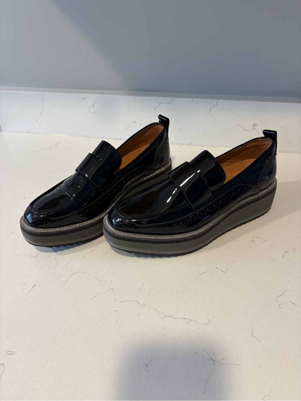 Black Patent Leather Platform Johnston & Murphy Loafers